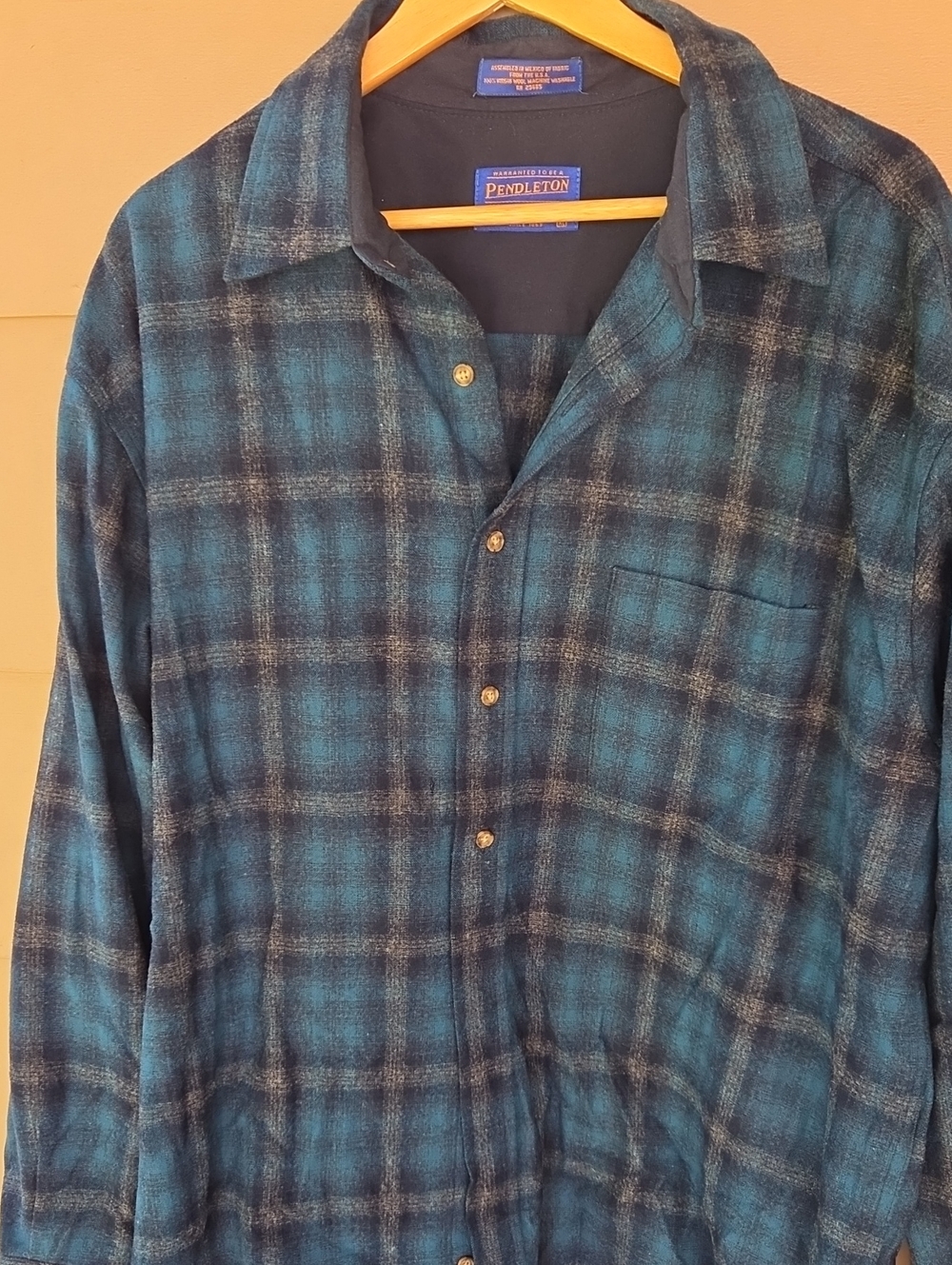 Pendleton Virgin Wool Plaid Shirt XL Leather Elbow Patches USA Fabric